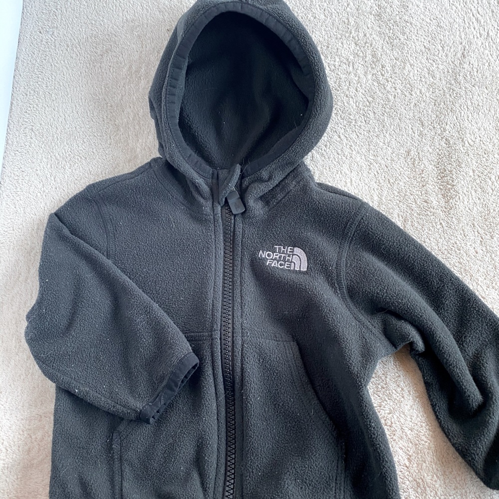 North Face Black Hooded Zip-Up Fleece size 3-6M